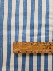 3.3yds X 44.5"w Vtg Blue & White Vertical Striped Cotton Linen Sewing Fabric - Picture 1 of 24