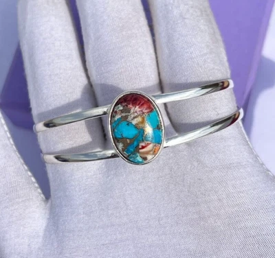 Rainbow Oyster Turquoise Bangle 925 Pure Silver Bangle Handmade Bracelet Jewelry - Image 1 of 4