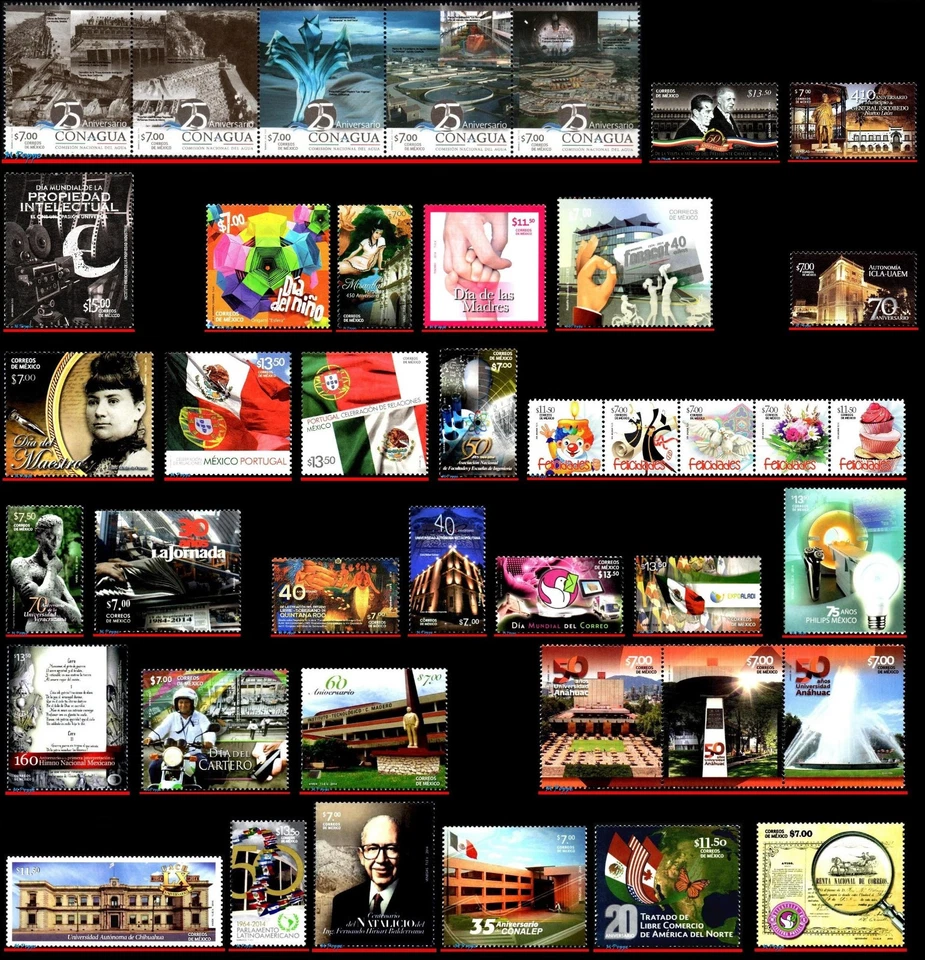 2859~2929 México 2014 LOTE CON 41 SELLOS DEL AÑO, TODOS MNH Foto 1 de 1