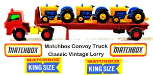 Matchbox KING SIZE K-20 FORD D-Serie TRUCK & FLAT-BED TRAILER w/ 3 FORD TRACTORS - Picture 1 of 23