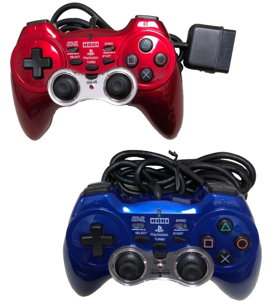 PS2 HORI Controllers Set of 2 Red & Blue for PlayStation 2 Tested Japan - Image 1 of 1