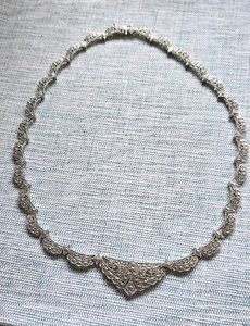 Silvertone Filgree Necklace "Thai Fas" 17" Marcasite Dainty, Wedding, prom - Picture 1 of 5