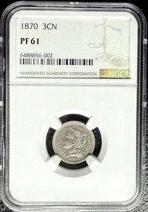 1870 3CN PROOF Three Cent Nickel NGC PF61 ⭐️😱MINTAGE OF ONLY 960😱⭐️ - Picture 1 of 2