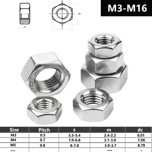 TUERCAS HEXAGONALES COMPLETAS 201 ACERO INOXIDABLE M3 M4 M5 M6 M8 M10 M12 M16 - Imagen 1 de 8