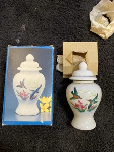 Vintage Nos 4” Porcelain Temple Jar Silver Trim - Picture 1 of 4