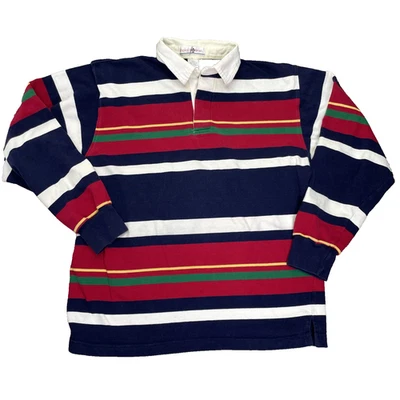 Vintage Penguin Sport Mens L Rugby Polo Shirt Striped Heavy Cotton - Image 1 of 4