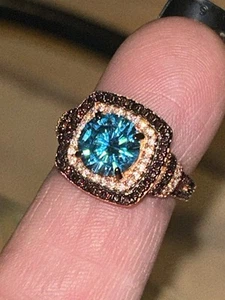 QVC Blue Topaz Dimond Halo Ring BEAUTIFUL SIZE 6 And Half - Picture 1 of 18