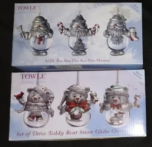 TOWLE Set of 6 Christmas Tree Snow Globe Ornaments Teddy Bear Moose Santa Claus - Picture 1 of 3