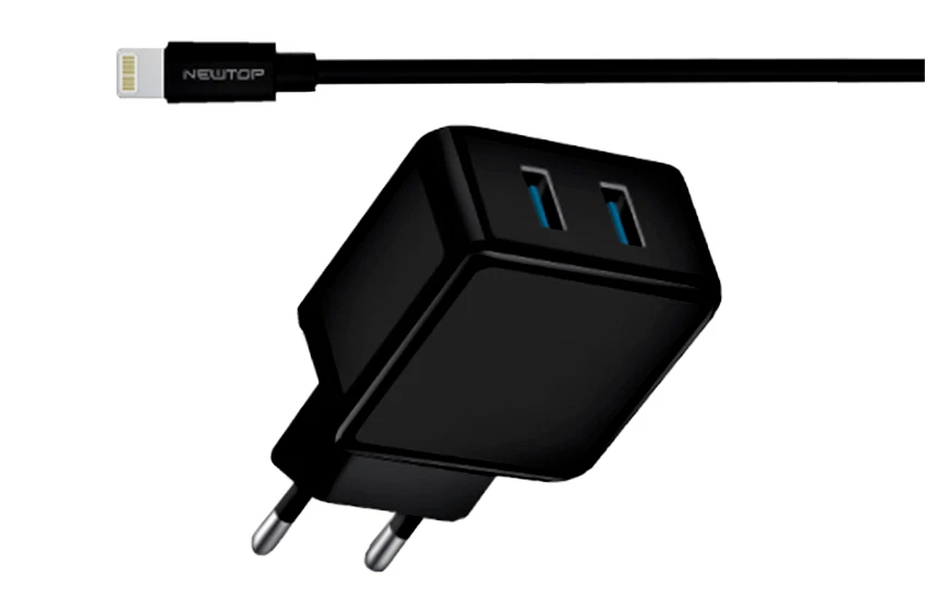 Alimentatore per cellulare 2.1A con cavo separato a 8 PIN e con 2 porte Usb nero - Immagine 1 di 1