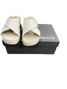 New Box ECCO Touch Sandal Plateau White Pebbled Leather Slip-On Wedge 41/10-10.5 - Picture 1 of 7