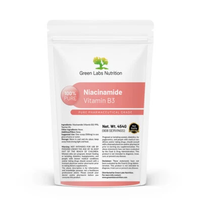 GREEN LABS NUTRITION Niacinamide Powder – High Purity Flush-Free B3 for Skin, NAD+ & Cellular Support