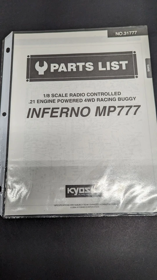 KYOSHO 1/8 INFERNO MP777  RACING BUGGY #31777 PARTS LIST/DIAGRAM *FREE SHIP* - Image 1 of 1