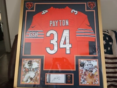 Walter Payton Firmado 3.0X2.8 Personalizado Enmarcado Corte Exhibición con Jersey y Osos Prendedores PSA Foto 1 de 4