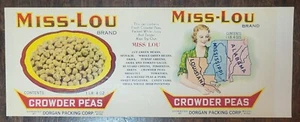 Label Can Miss Lou Dorgan McPhillips Map Biloxi Mississippi Crowder Peas 1lb 4oz - Picture 1 of 1