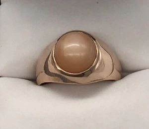 Antiguo anillo cabujón de oro rosa de 10k y piedra lunar melocotón anillo de oro de 7,3 gramos - Imagen 1 de 6