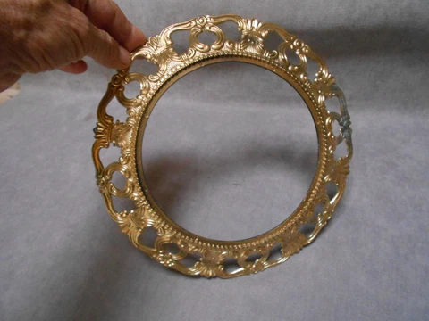French Vintage Gilded Metal Embellishment Pediment plaque 9.75 inch Diameter Cover