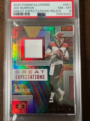 2020 Panini Illusions Great Expectations Relics Joe Burrow #GE1 (MEM, RC) PSA 8! - Image 1 of 3