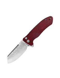 Botton Lock Folding Knife Kubey Creon Red/Black G10 Damascus Blade KU336B NEW - Picture 1 of 7
