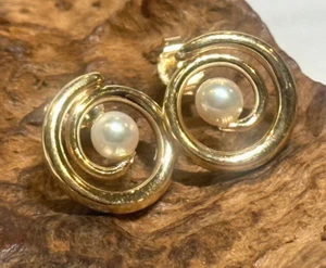 14K Yellow Gold Pearl Earrings 3.08g Fine Jewelry Butterfly Closure - Picture 1 of 20