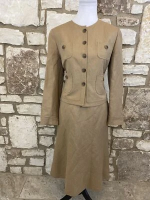 Le Suit Petite 2Pc Skirt Suit Sz 10P Brown Linen Blend - Image 1 of 4