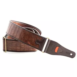 RightOn! Correa de guitarra Talisman Alligator 6 cm de cuero sintético vegano, marrón - Imagen 1 de 3