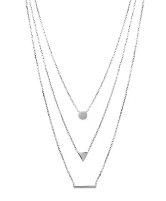 Collana 3 Righe In Argento 925/000 Rodio - Pendente Rotondo Triangolo E Barra - Immagine 1 di 4
