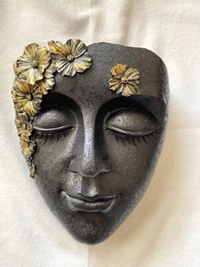 Black and gold floral lady head vase planter indoor outdoor - Picture 1 of 7