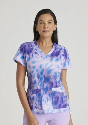 Grey's Anatomy #154 V-Neck Detailed Scrub Top in "Electric Peacock" Size S - Image 1 of 3