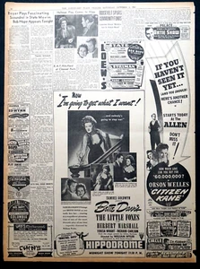 1941 Newspaper Movie Ads - Orson Wells Citizen Kane, Betty Davis Little Foxes - Picture 1 of 1