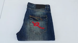 Men Vintage Rocawear 1990s Wide Leg Baggy Blue Jeans Red Embroidered Size 38 - Picture 1 of 17