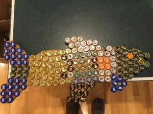 Bottle cap fish: Upcycled wooded Bottlecap fish art - Picture 1 of 4