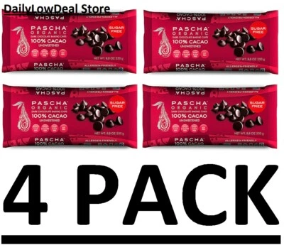 4 PACK - PASCHA Organic Dark Chocolate Chips, 100% Cacao - Unsweetened, 8.8 Oz - Image 1 of 4