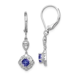 34mm Sterling Silver Rhodium-plated Tanzanite Lever Back Earrings - Picture 1 of 3