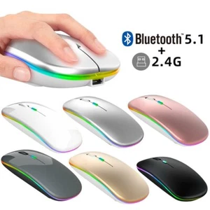 AU Rechargeable Slim Wireless Mouse Bluetooth 5.1+ 2.4G Cordless For Laptop PC - Picture 1 of 16