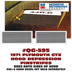 QG-595 1971 PLYMOUTH GTX - HOOD DEPRESSION PINSTRIPE - DECAL KIT - Foto 1 di 1