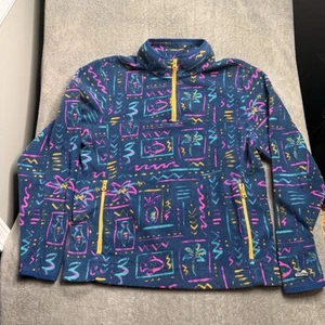 Chubbies Fleece Jacket Sz M Geometric Blue Retro 90s Pattern 1/4 Zip Pullover - Picture 1 of 7