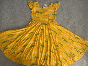 Dot Dot Smile Dress Empire Twirl Yellow Happy Birthday Girls 8/10 New - Picture 1 of 3