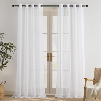 Gardinen Wohnzimmer Leinenoptik transparent 245cm 2er Pack Vorhänge - Bild 1 von 2