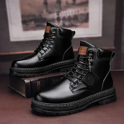 Warm high-top leather shoes men's winter shoes military boots motorcycle boots - Image 1 of 4