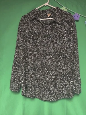 Faded Glory Tunic Blouse Womens 2XL Black White Polka Dot Roll Tab Sleeve Casual - Image 1 of 4