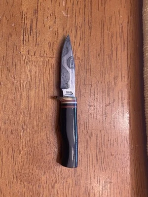 Damascus Steel Parker Tak Fukuta JapanMiniature Bowie Knife  Bench Made Buffalo - Image 1 of 4