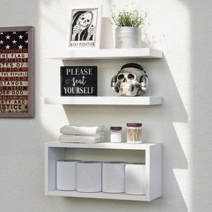 White Floating Shelves Set of 3 Modern Bathroom Shelves Wall Mounted Shelves ... - Picture 1 of 7
