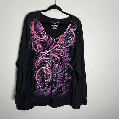 Топ женский Just My Size Plus 5X черный розовый фиолетовый пейсли с длинным рукавом размер 5X - Изображение 1 из 4