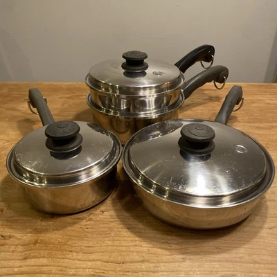 Juego de 7 piezas de acero inoxidable Saladmaster 18-8 TriClad vintage EE. UU. Foto 1 de 4