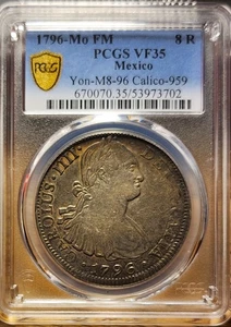 Messico 1796 Mo Argento 8 Reales Rigorosamente Classificato PCGS VF35 - Foto 1 di 2