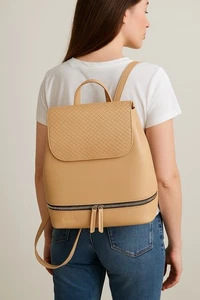 MIKA Beige Vegan Leather Backpack Purse 3-Way Convertible Sling Shoulder Bag EUC - Picture 1 of 9