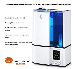 TaoTronics Humidifiers 4L Cool Mist Humidifier 001 Smart Ultrasonic Humidifier - Picture 1 of 5