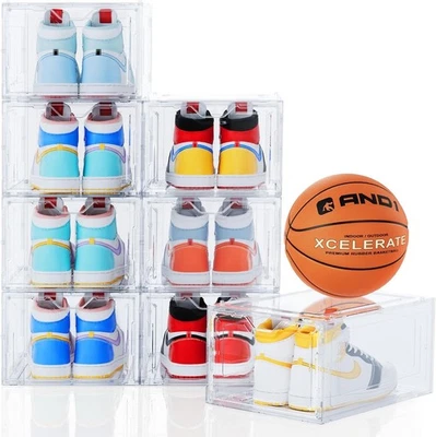 Delamu Shoe Storage Boxes 8 Pack Stackable Clear Organizer Fits Size 12 - Image 1 of 4