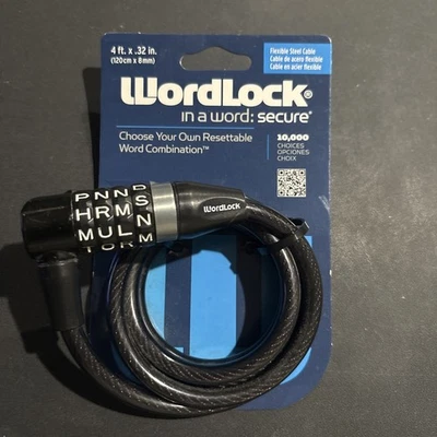 WordLock Bicicleta Word Lock Bicicleta Cabo de Aço 4' X .32" Preto Reajustável CL-569-BK - Imagem 1 de 2