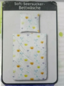 Keno Kent Seerzucker Soft Bettwäsche mit Kopfkissen 80x80 cm Blumen gelb blau gr - Bild 1 von 24